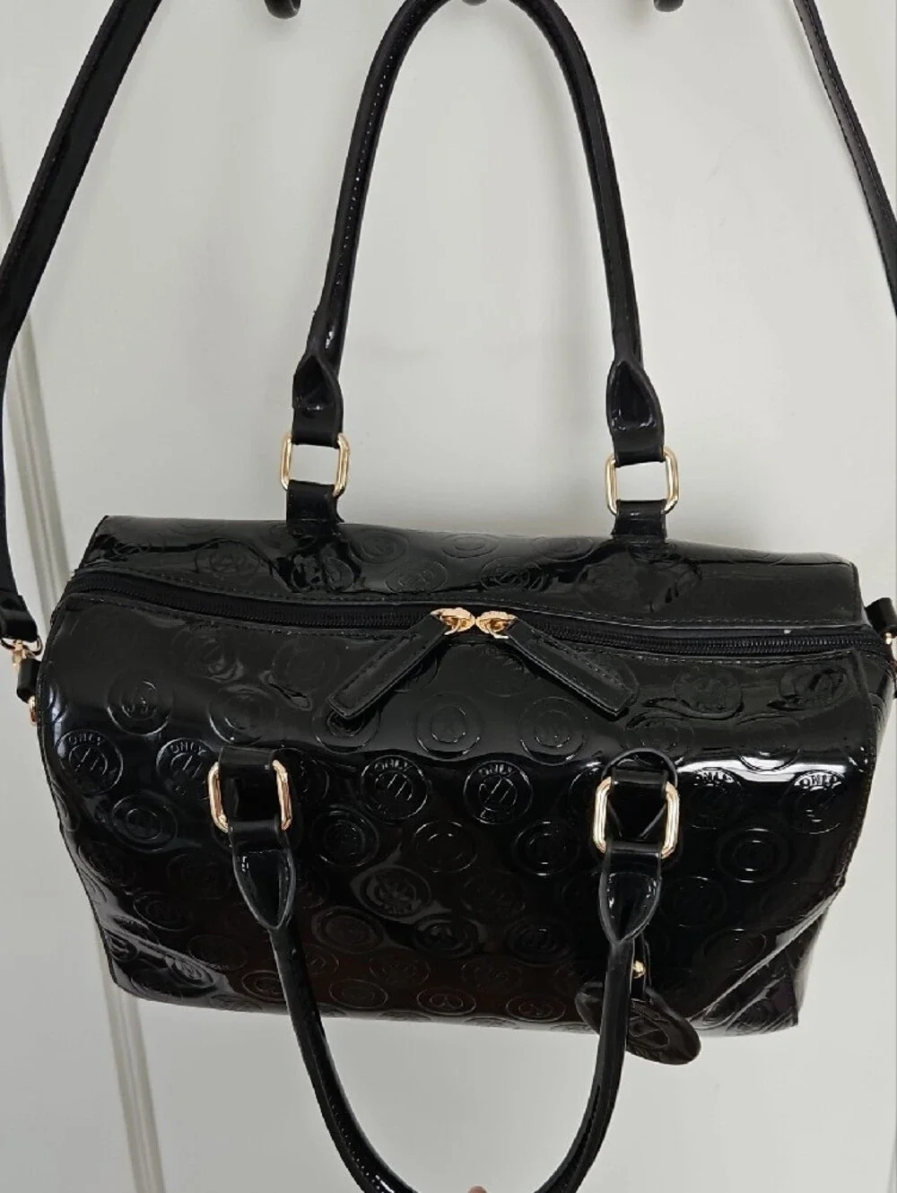 LANY Black Patent Large Satchel Handbag and Matching Wallet/ Wristlet